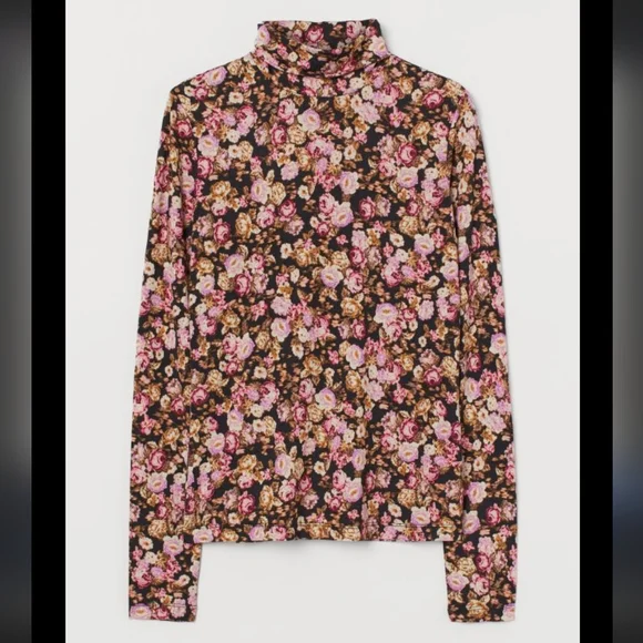 Black and Yellow Floral Long Sleeve Turtleneck by H & M size Small - Picture 1 of 10